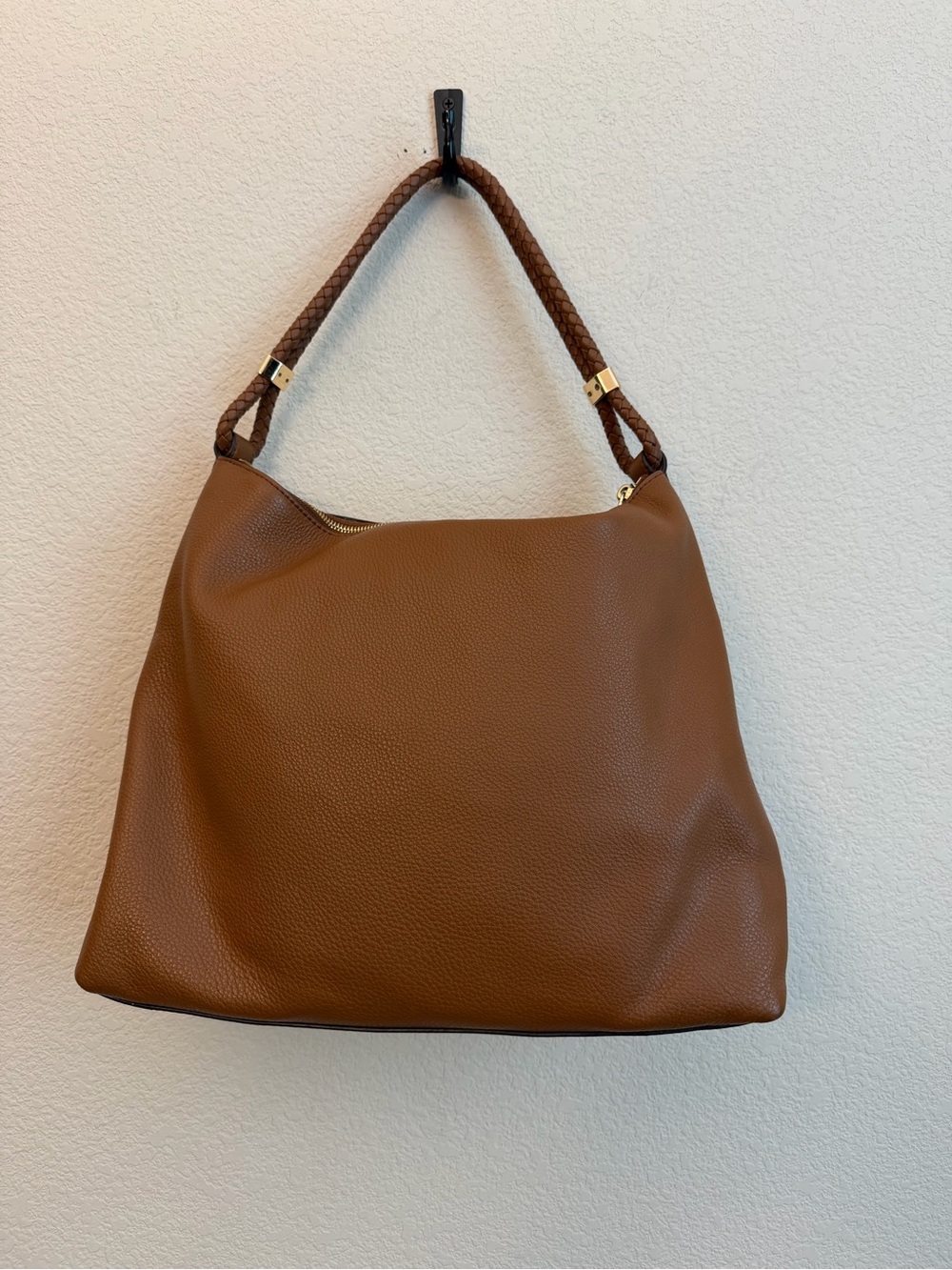 Michael Kors tan Kensington pebbled Braided-Handle shoulder with Gold Accents - Picture 6 of 15